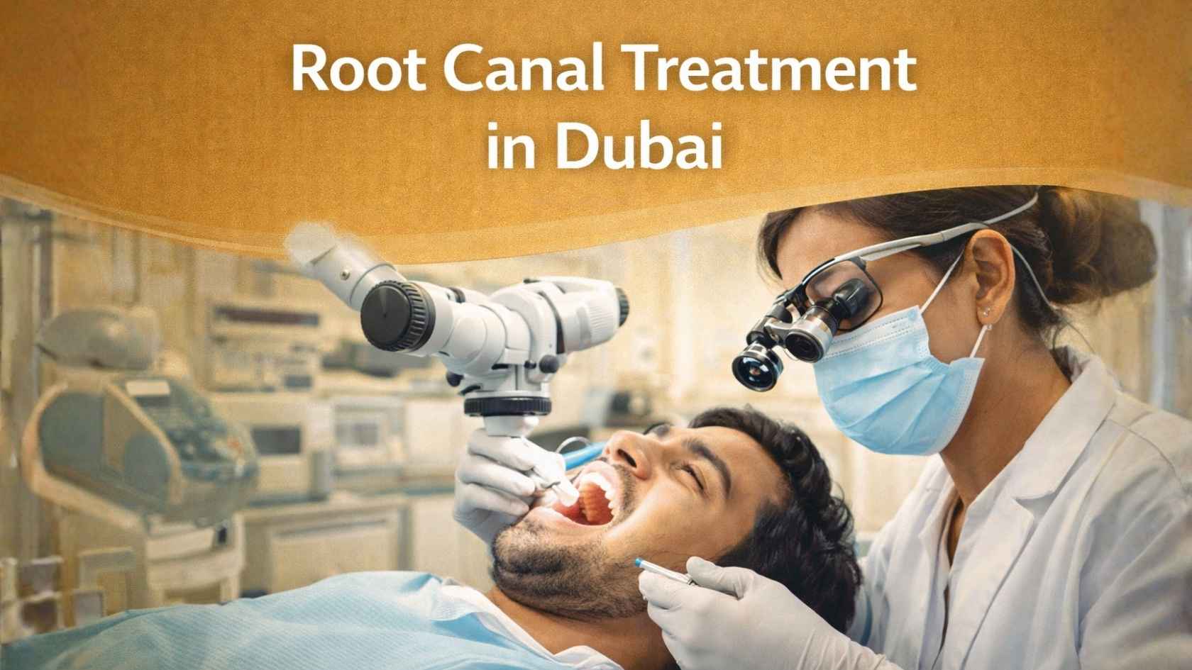 Dentist performing root canal treatment on a patient using dental microscope