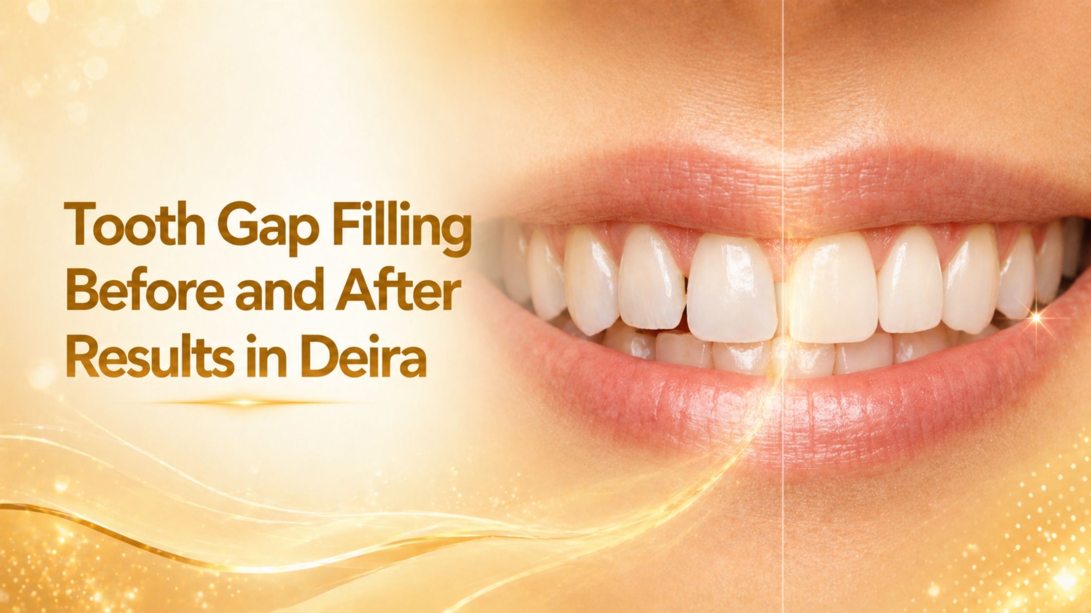 Tooth Gap Filling Before and After Results in Deira showing a smooth and natural smile transformation