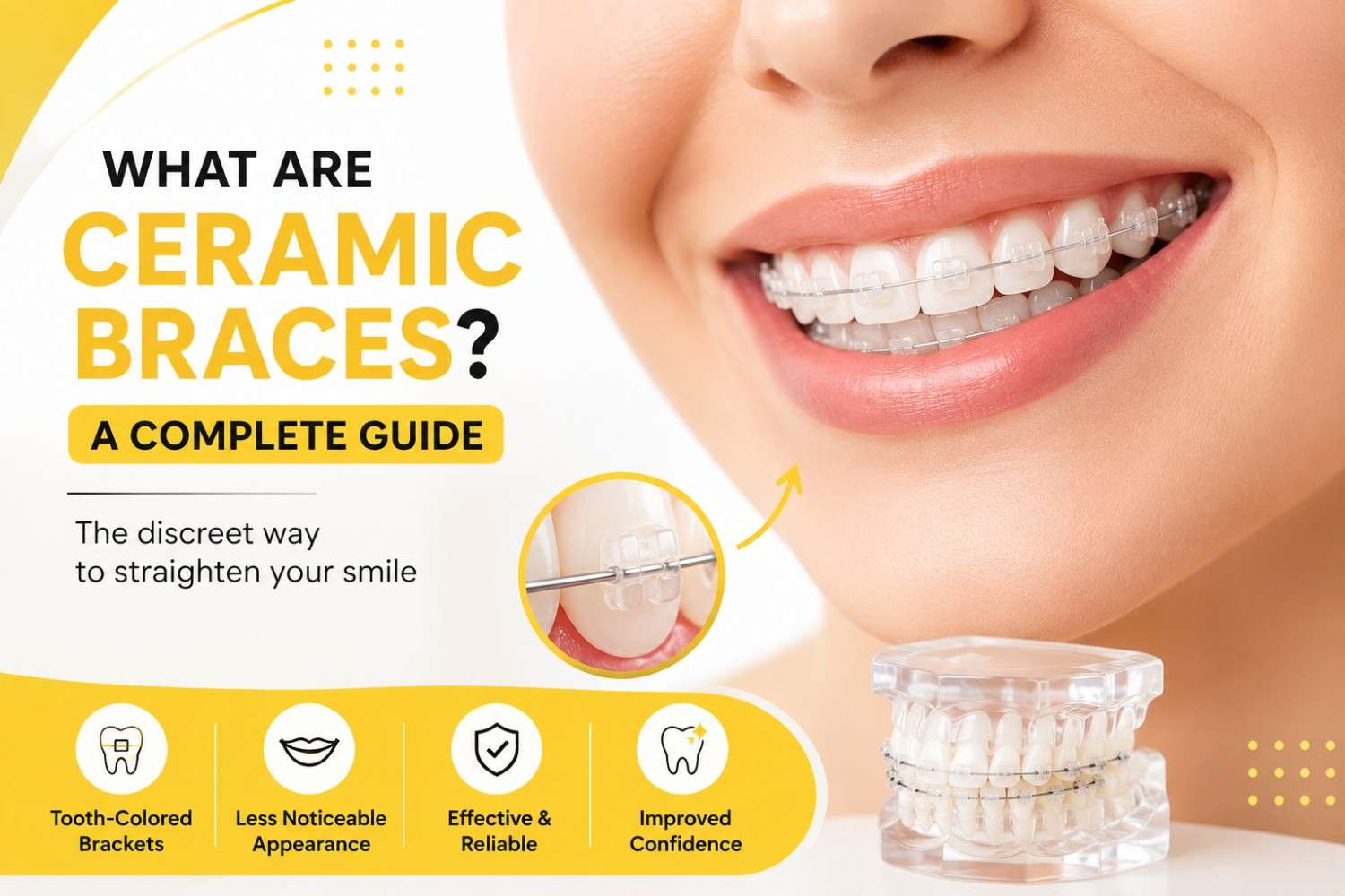 What Are Ceramic Braces? A Complete Guide featuring clear tooth-coloured brackets used for discreet teeth straightening.
