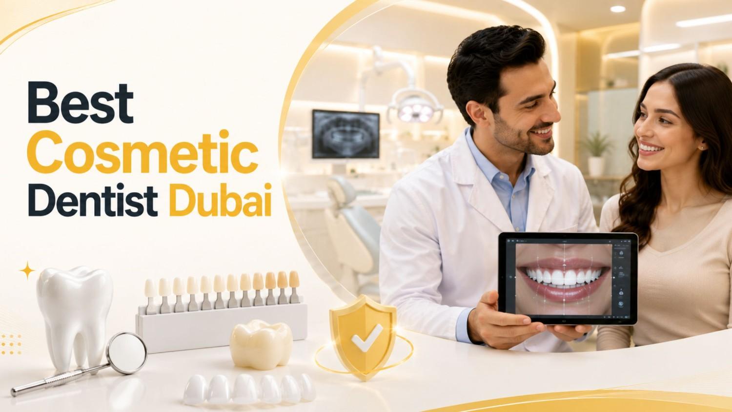 Best Cosmetic Dentist Dubai feature image showing a personalized smile makeover consultation with digital smile design, cosmetic dental treatments, and advanced aesthetic dentistry.