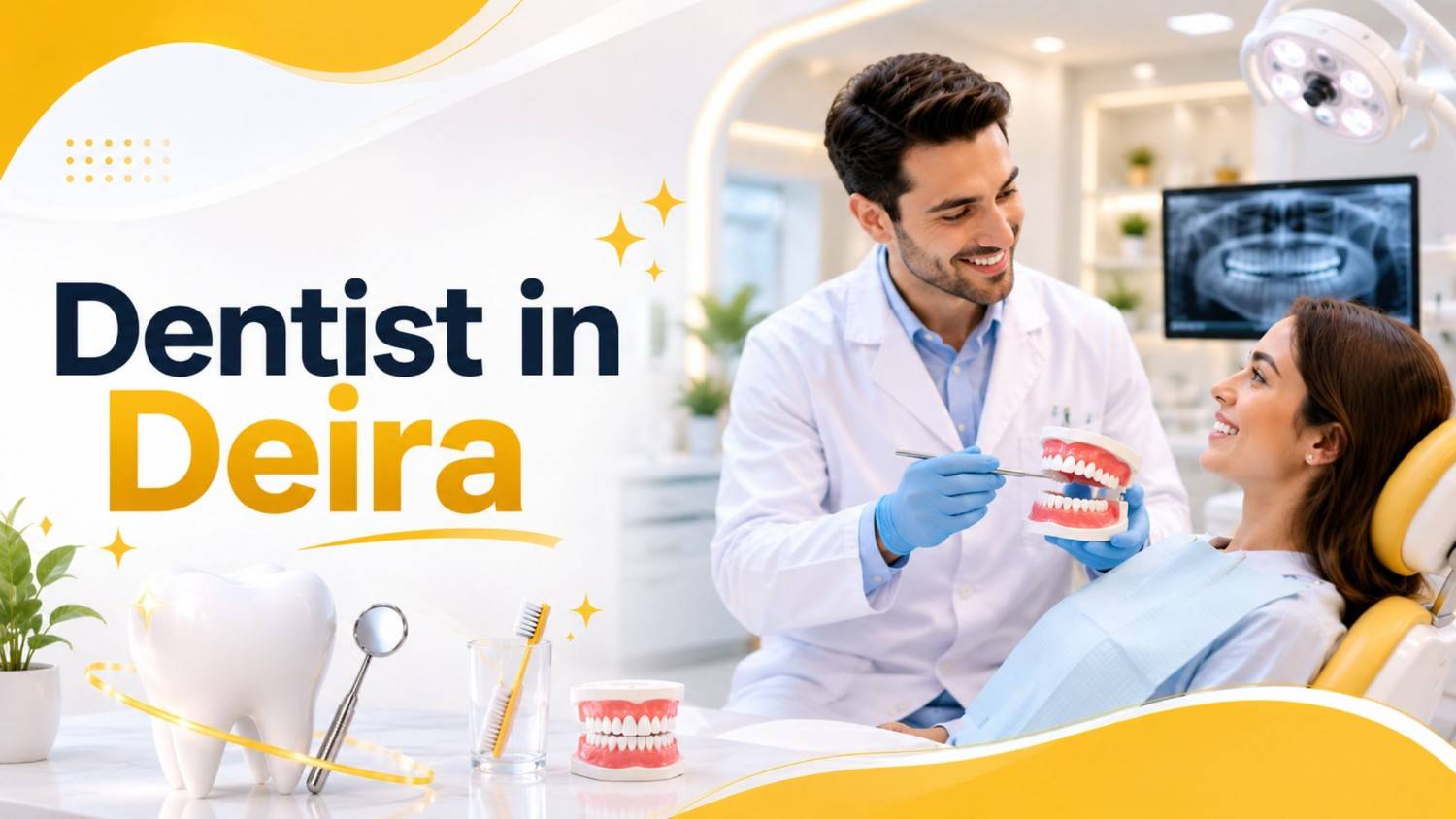 Dentist in Deira feature image showing modern dental consultation, preventive dental care, advanced treatments, and personalized oral healthcare in a professional dental clinic.