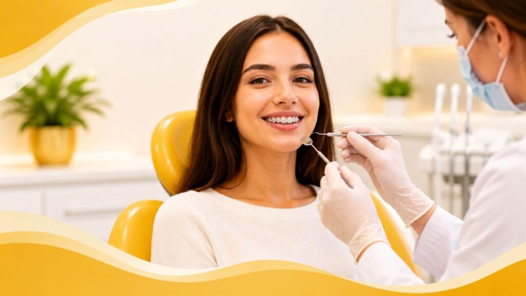 Patient receiving orthodontic treatment with Ceramic Braces in Dubai during a professional dental consultation in a modern dental clinic.