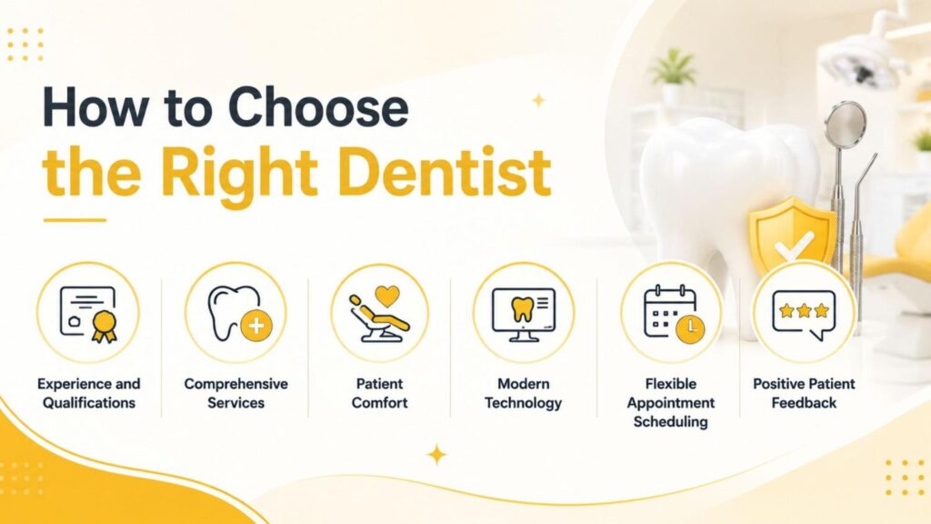 Dentist in Deira guide highlighting experience, comprehensive dental services, patient comfort, modern technology, flexible appointments, and positive patient feedback.
